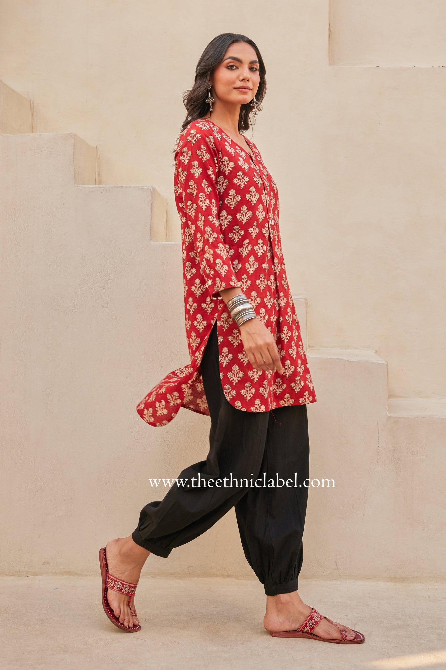 "Prana" Block Printed Asymmetric Cotton kurta