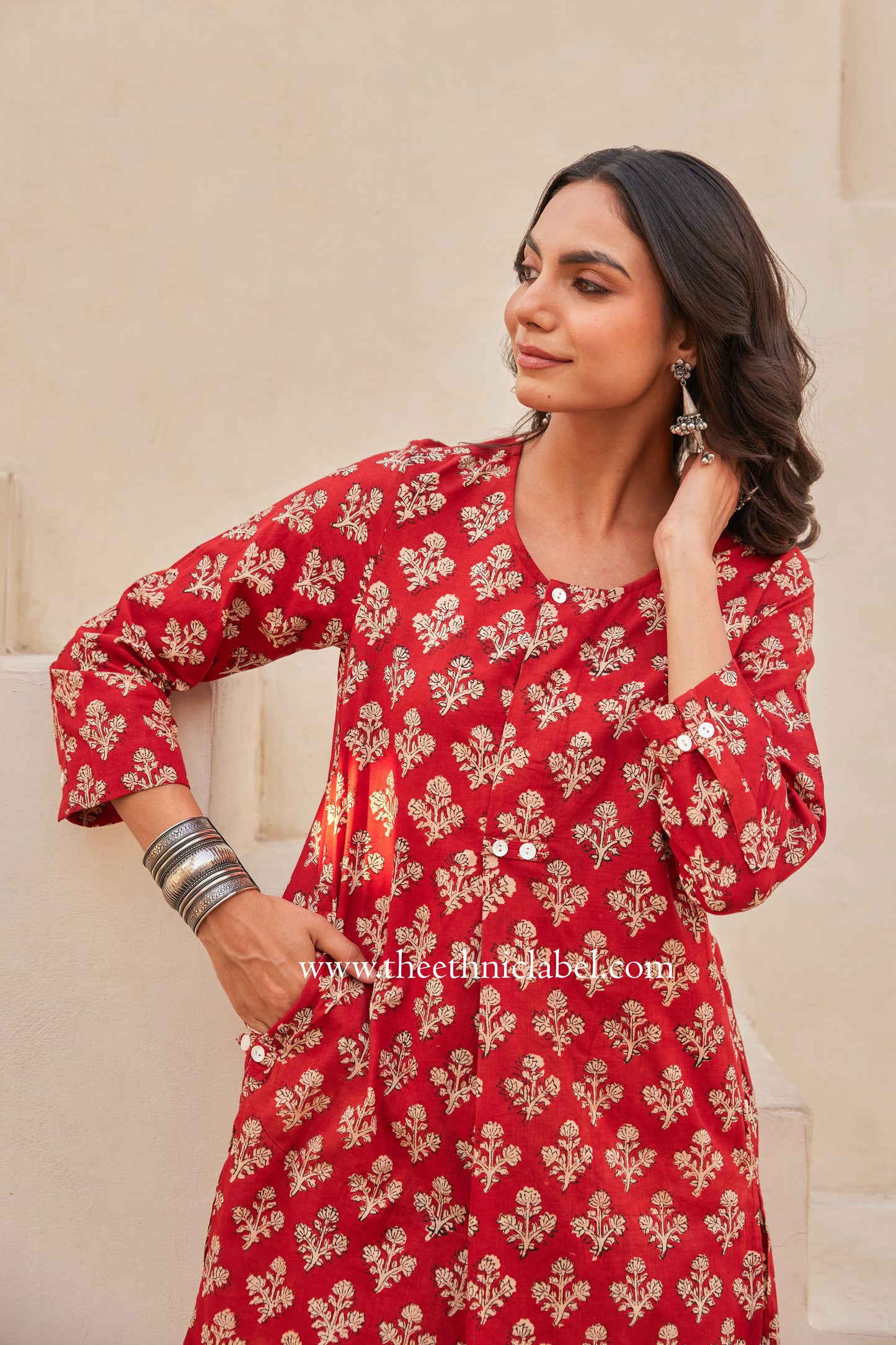 "Prana" Block Printed Asymmetric Cotton kurta