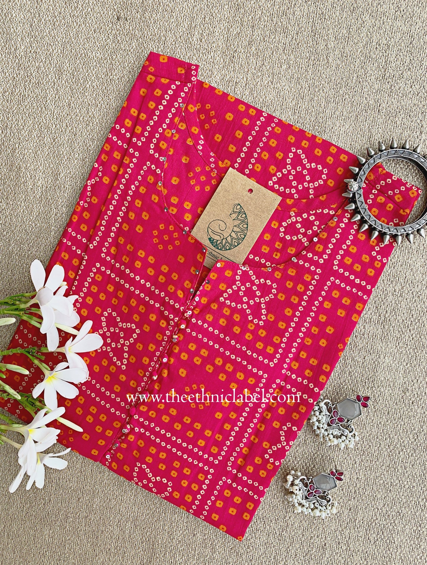 "Gulbandh" Bandhani Printed Cotton kurta