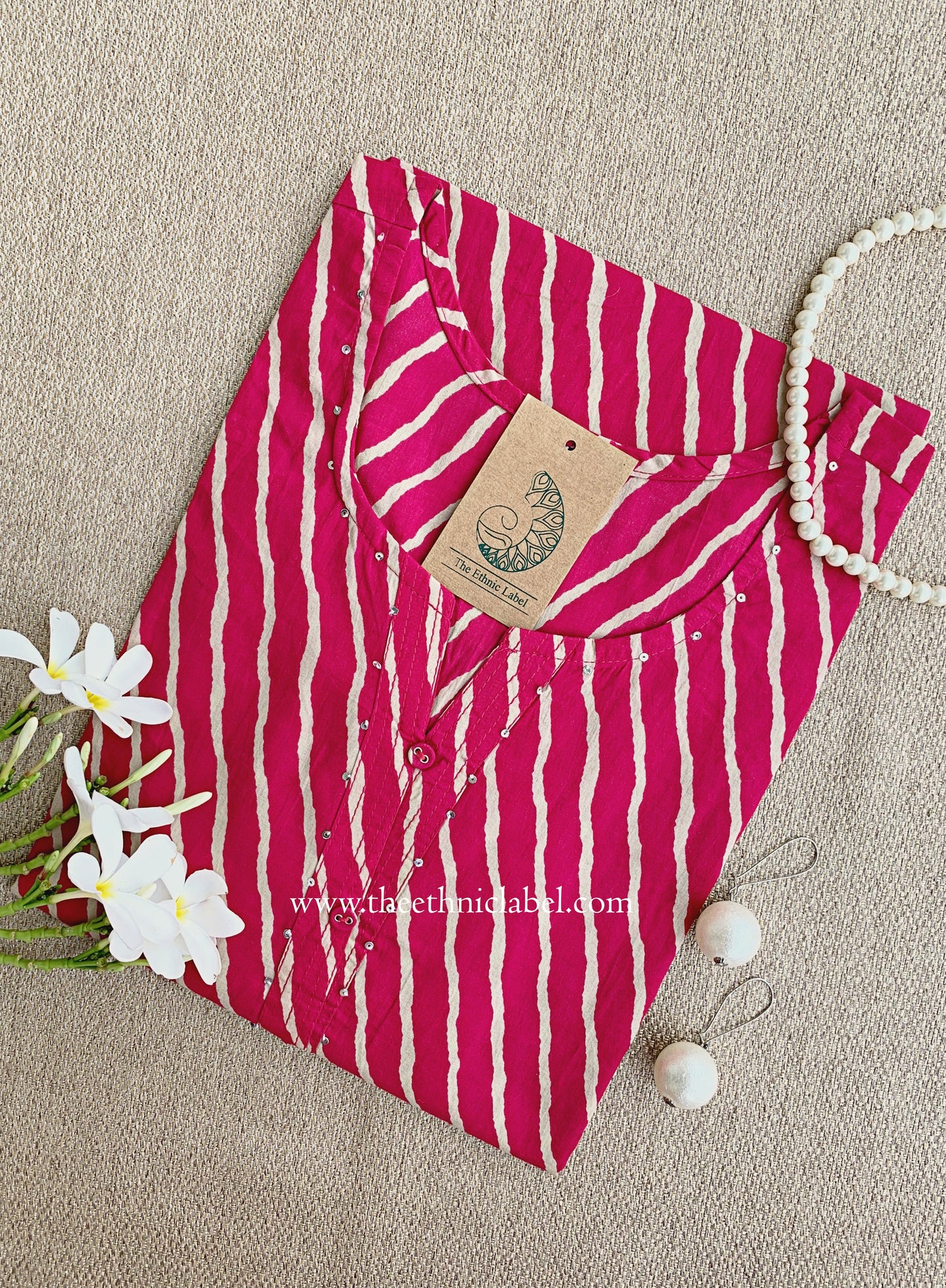 "Malaya" Dark Pink Lehriya Cotton kurta