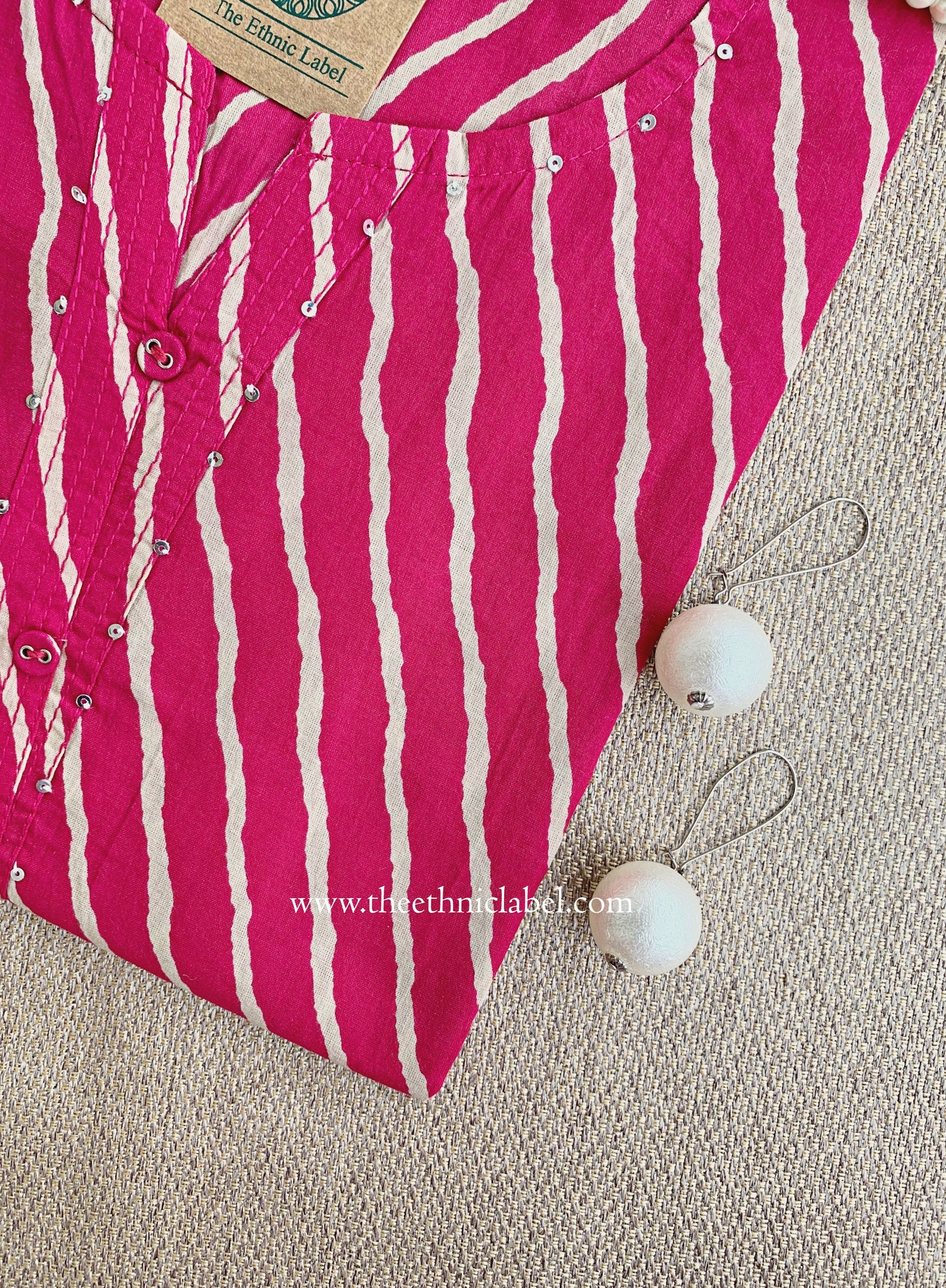 "Malaya" Dark Pink Lehriya Cotton kurta