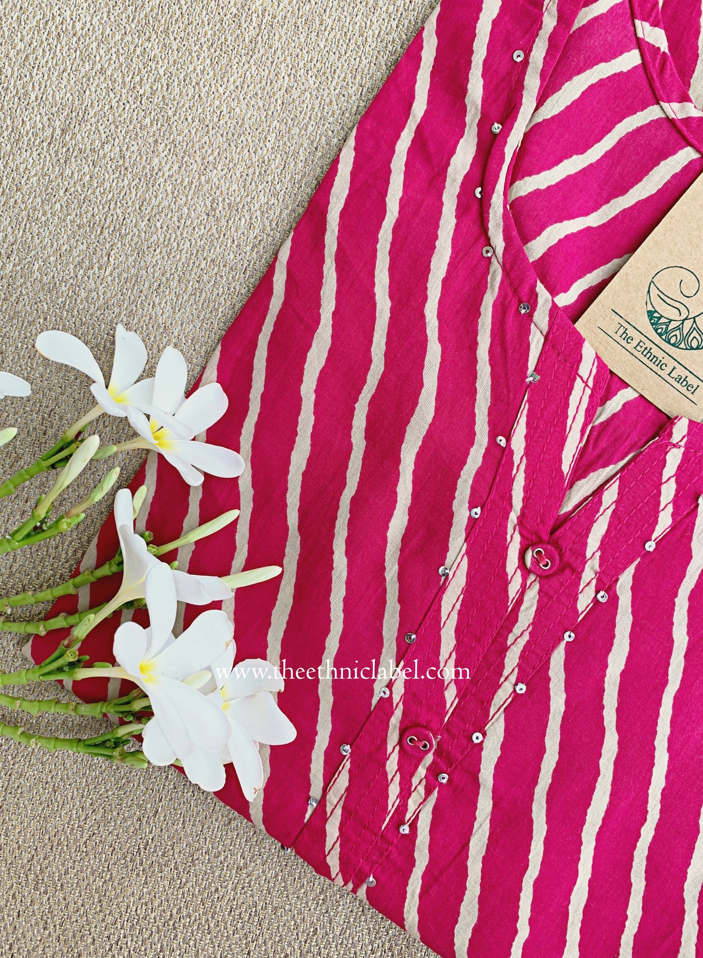 "Malaya" Dark Pink Lehriya Cotton kurta