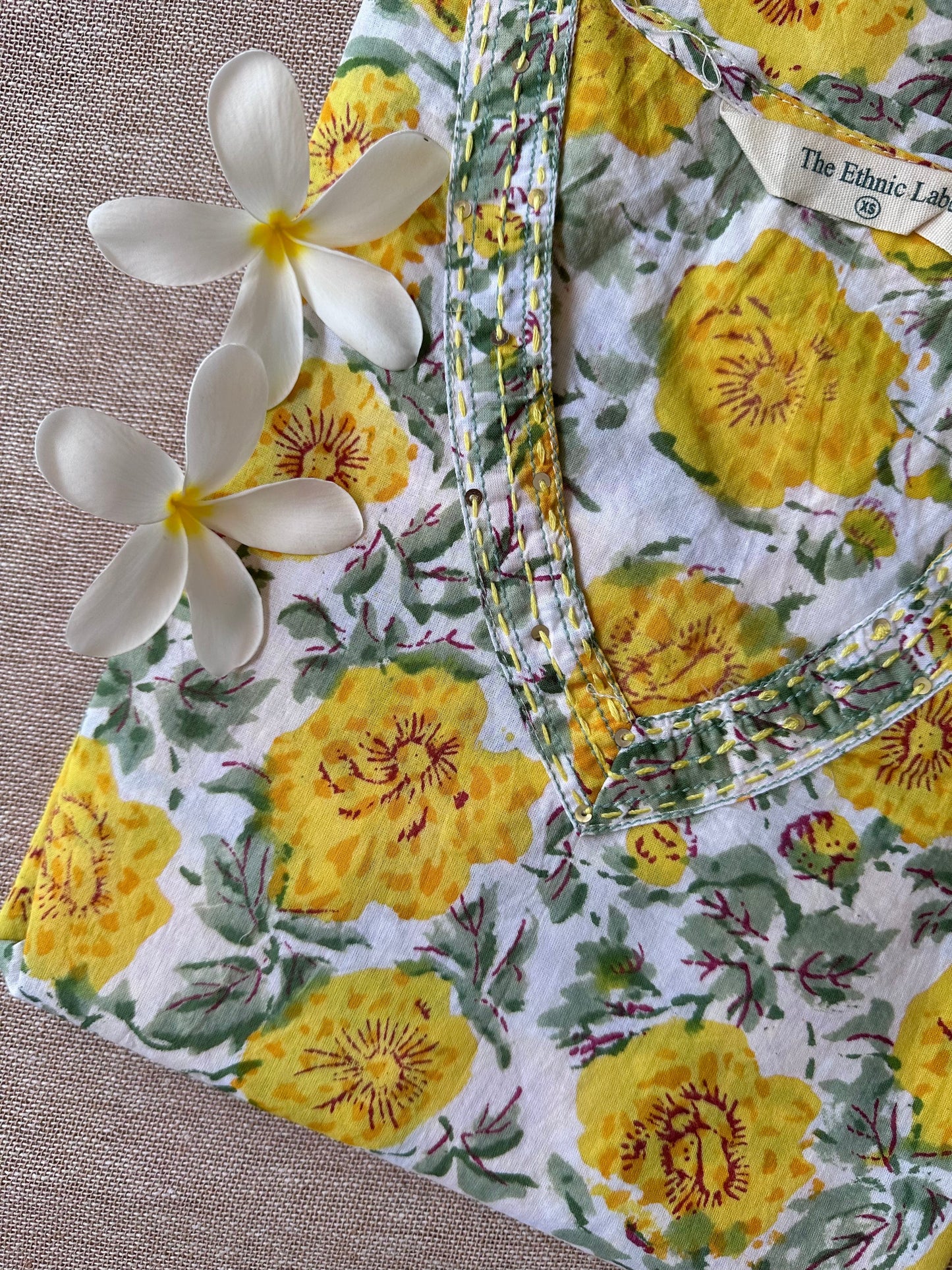 "Marigold" Yellow Hand Block Printed Cotton kurta-M