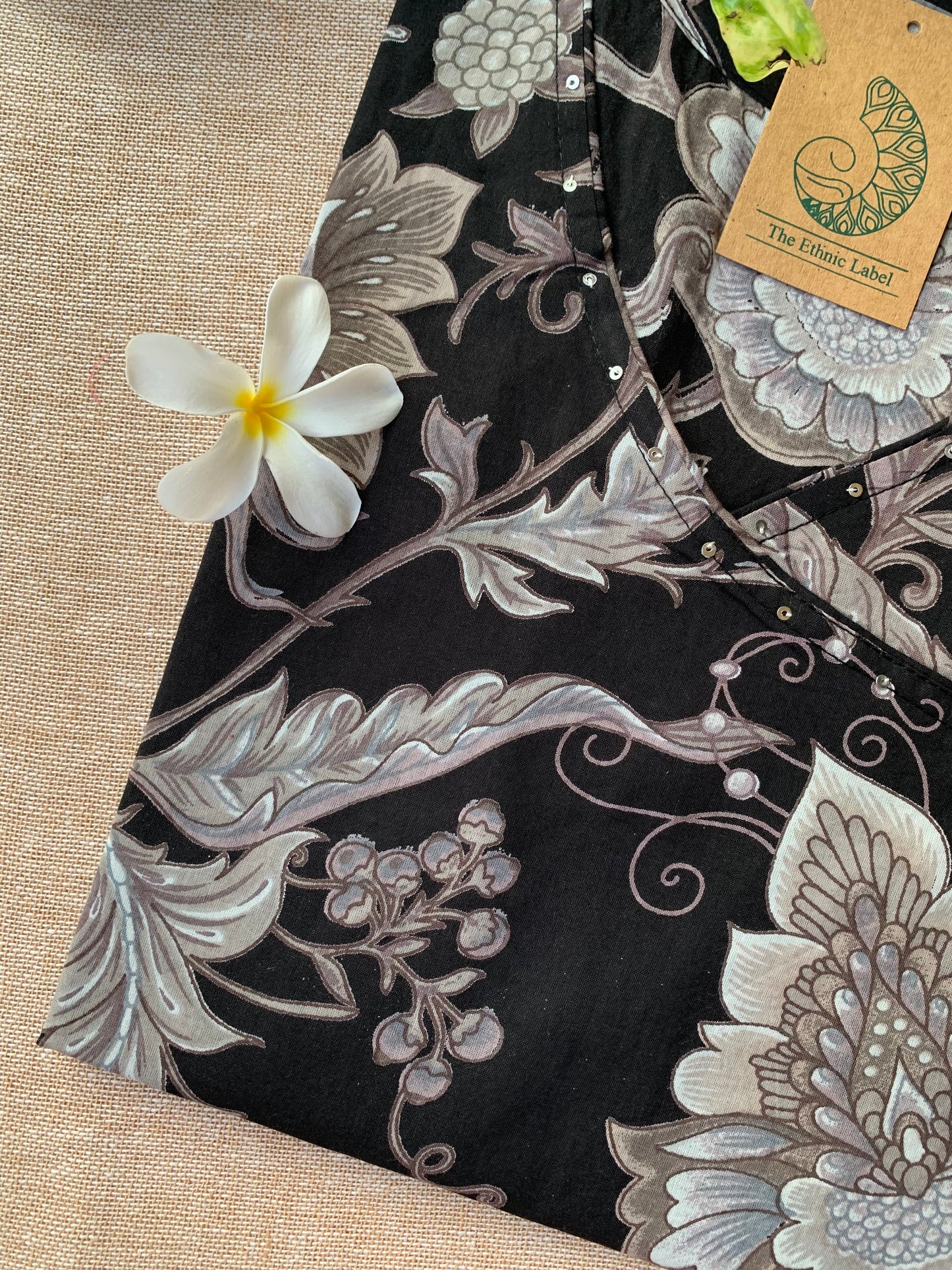 "Samar" Black Hand Block Printed Angrakha Cotton kurta