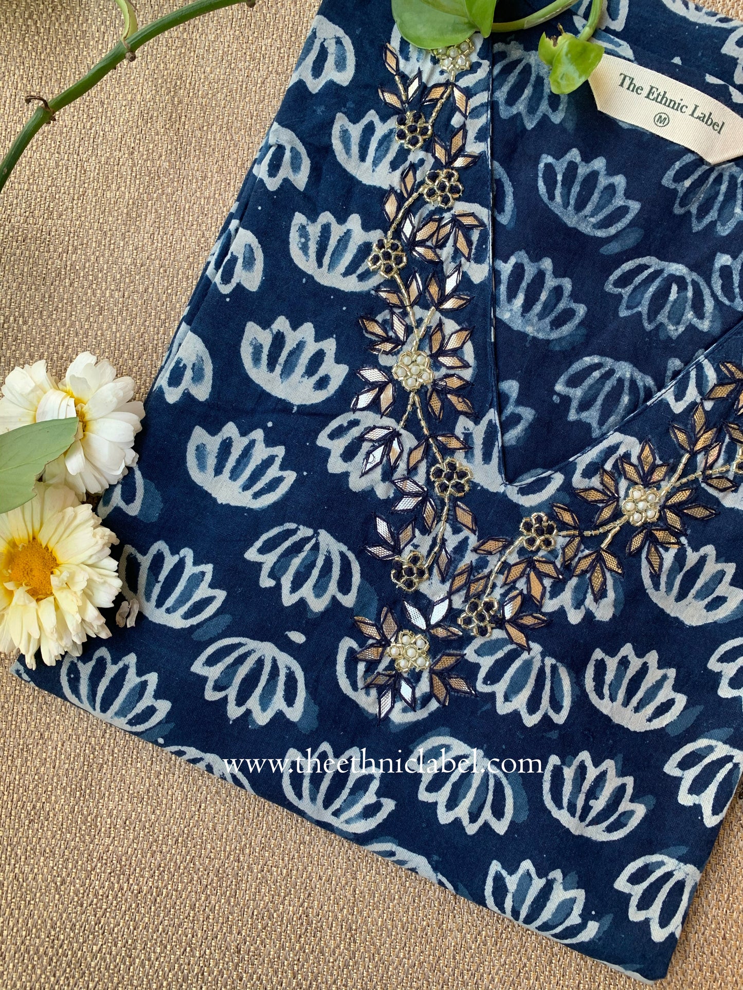 "Manara" Hand Embroidered Block Printed Cotton kurta