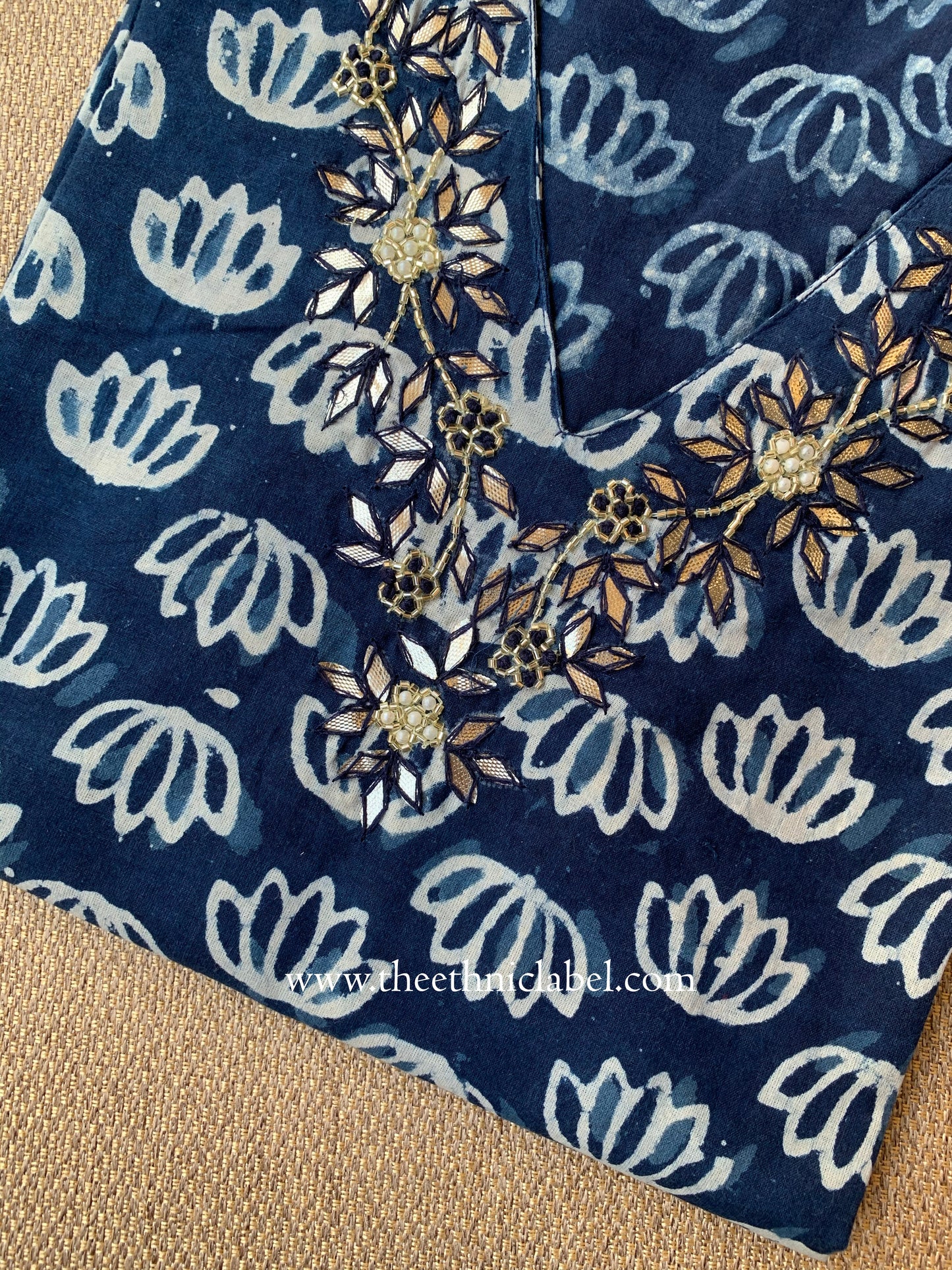 "Manara" Hand Embroidered Block Printed Cotton kurta