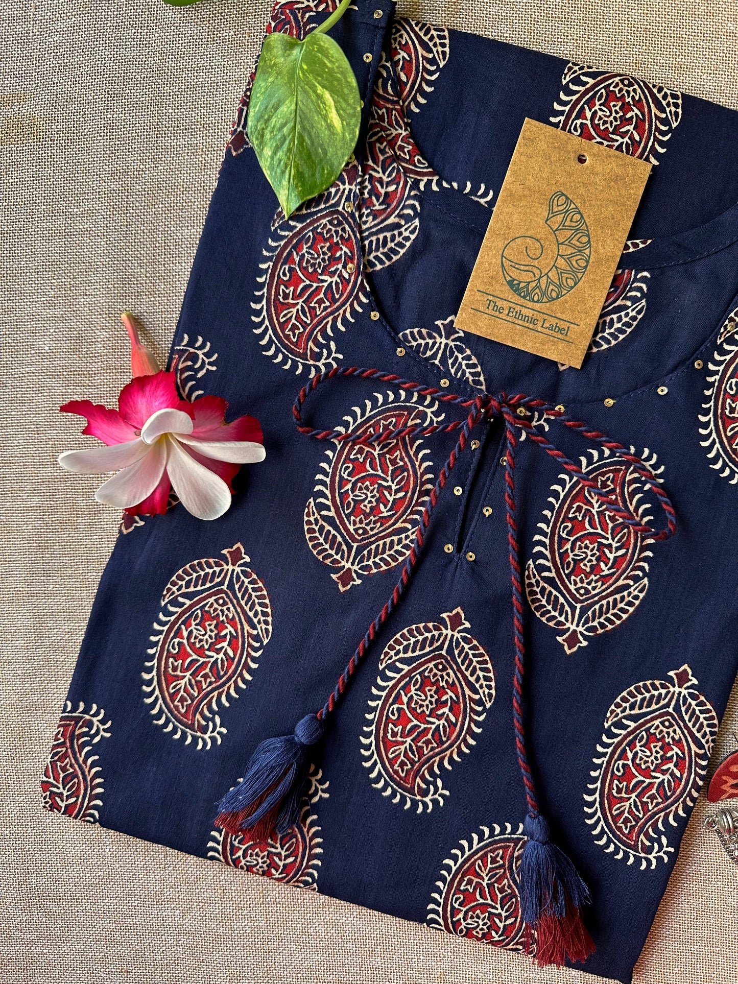 "Paakhi" Deep Blue Paisley Hand Block Printed Cotton kurta- S