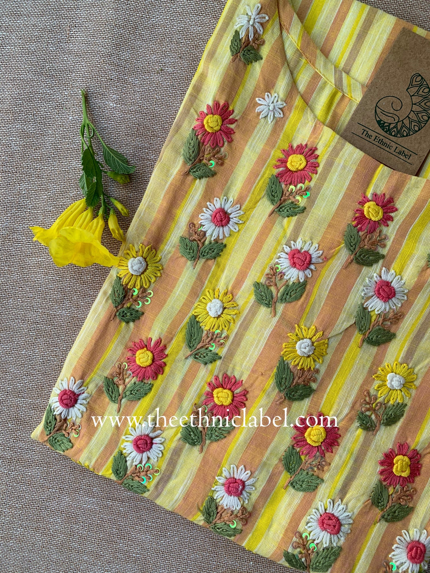 "Aabharan" Yellow Embroidered Cotton kurta