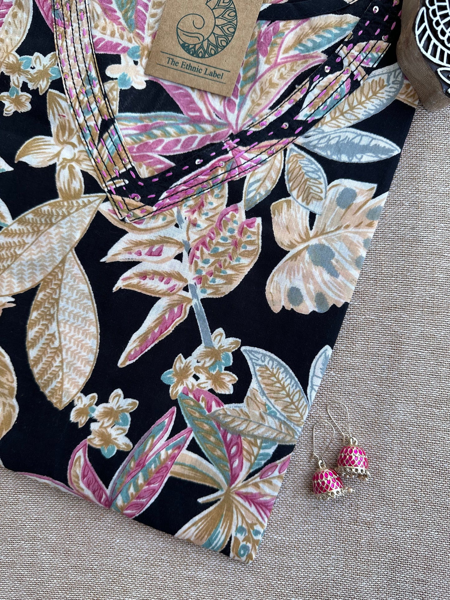 Aanya Floral Hand Block Printed Cotton kurta