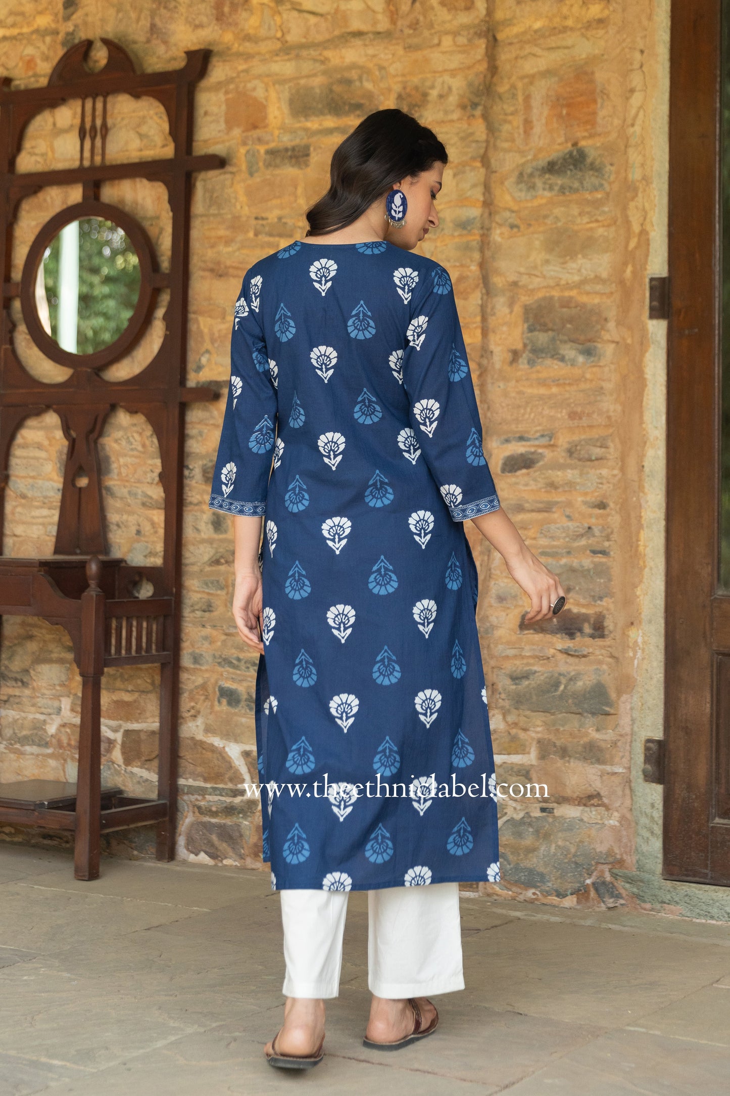 "Madhavi" Indigo Hand Embroidered Cotton kurta- big size