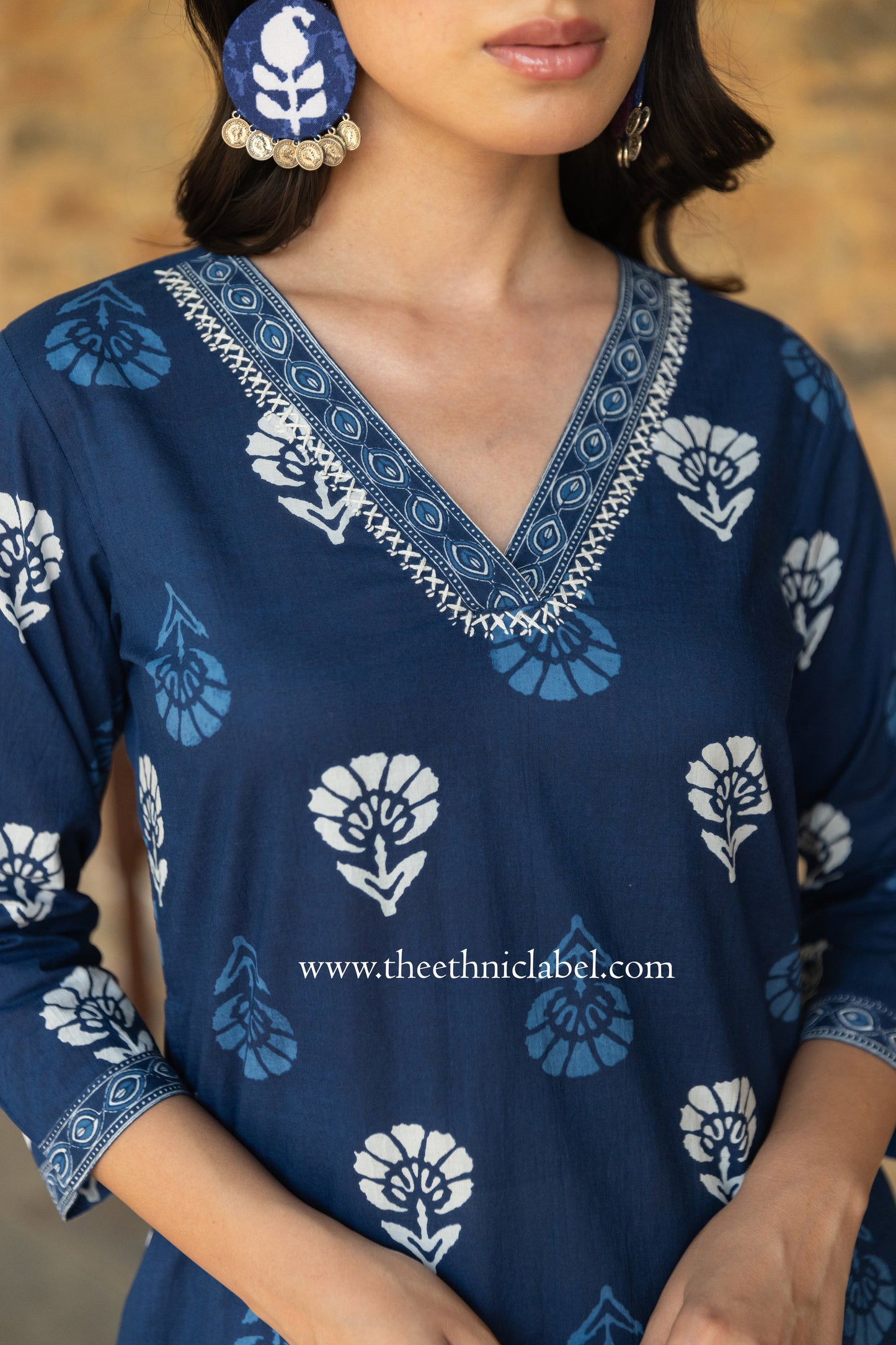"Madhavi" Indigo Hand Embroidered Cotton kurta- big size