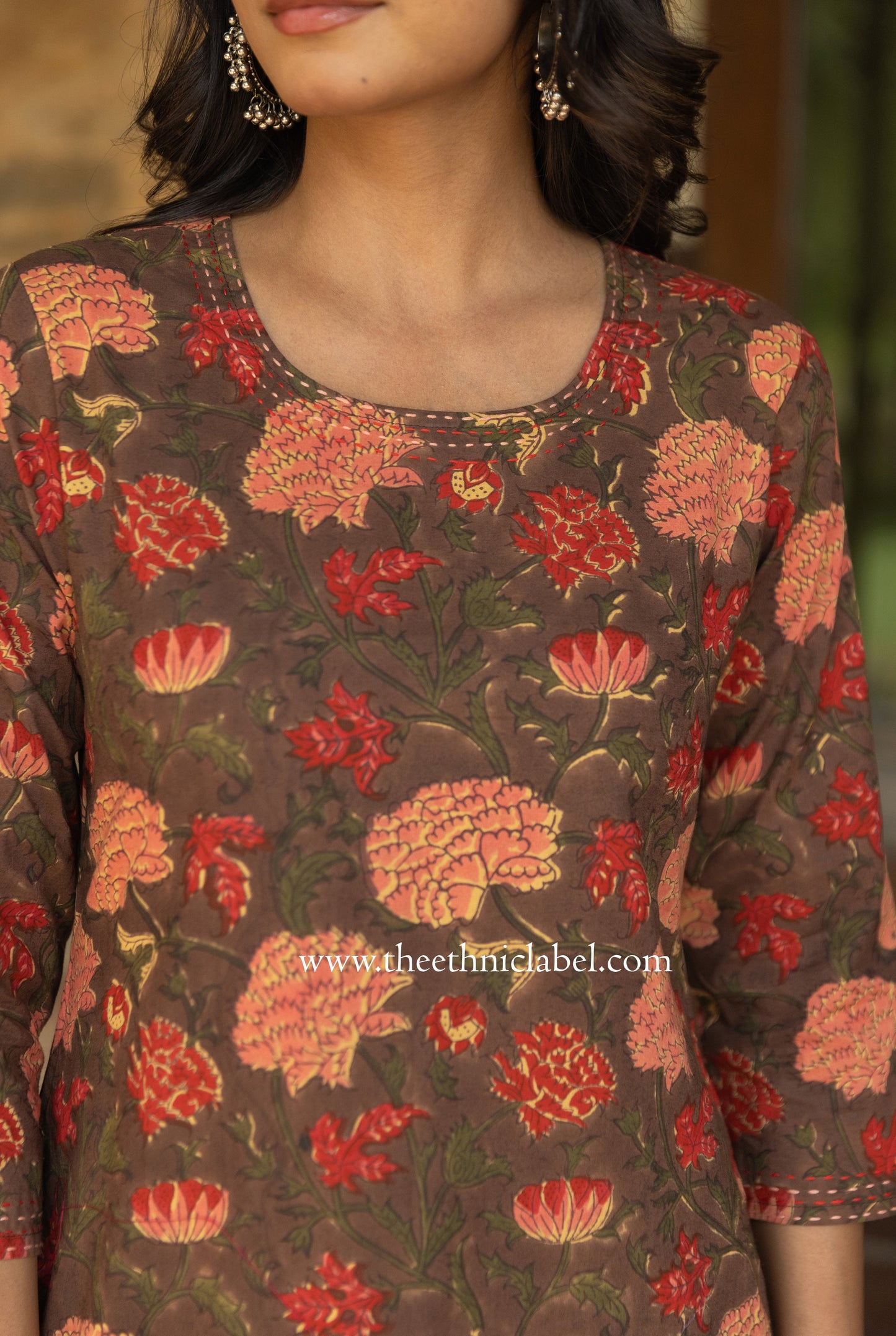 "Damini" Hand Block Printed Kantha Cotton kurta