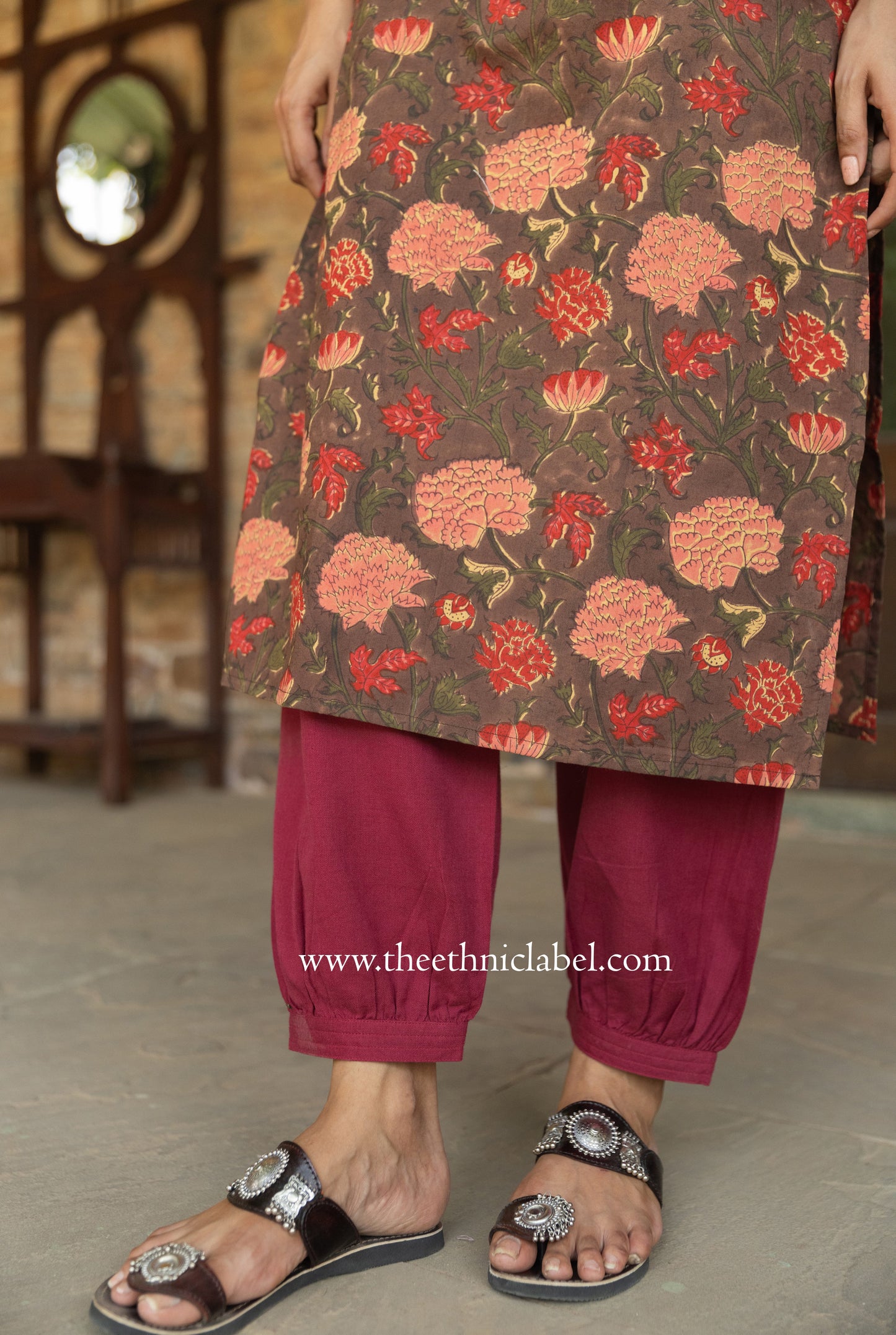 "Damini" Hand Block Printed Kantha Cotton kurta