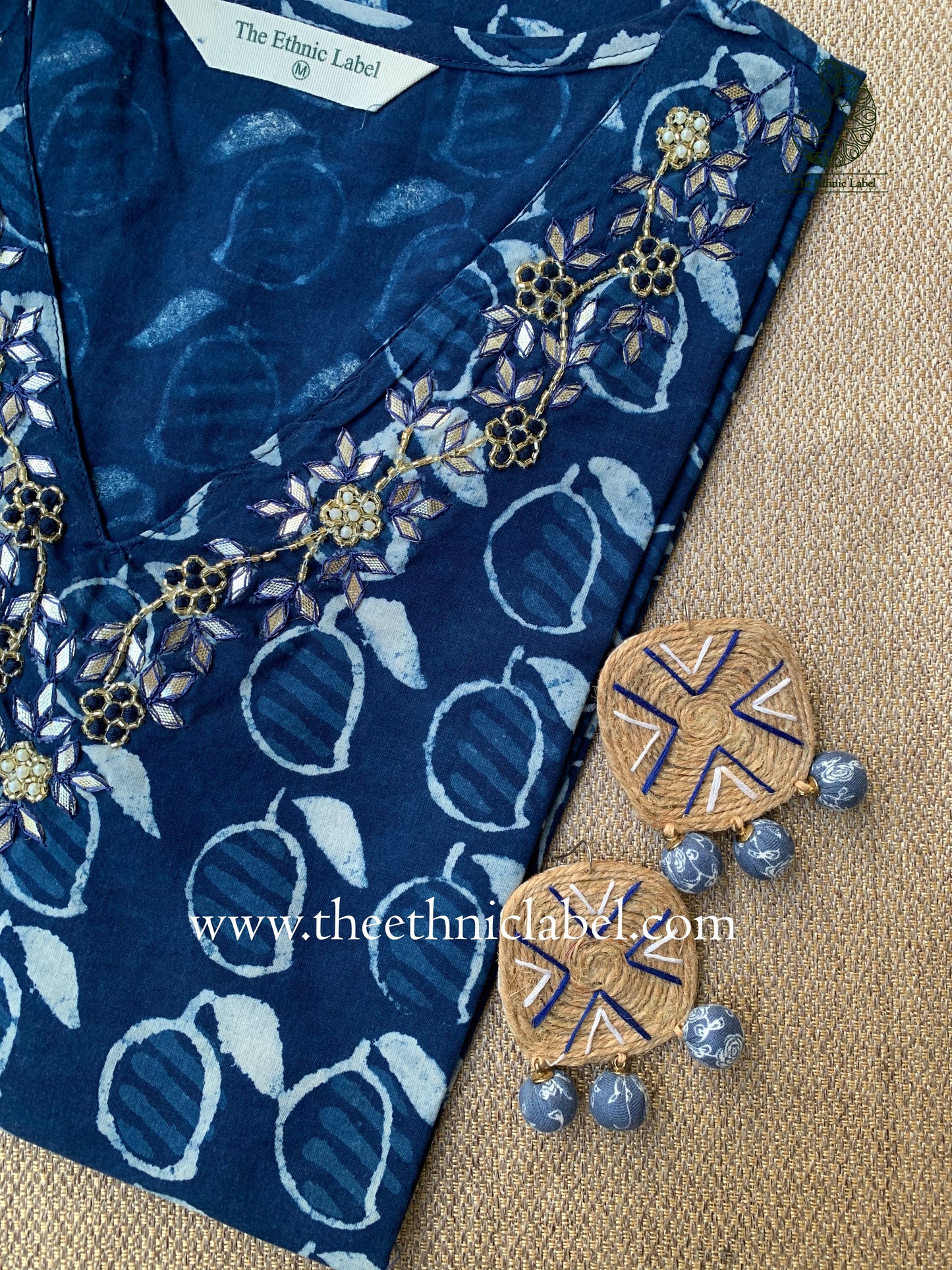 "Ambi" Hand Embroidered Block Printed Cotton kurta