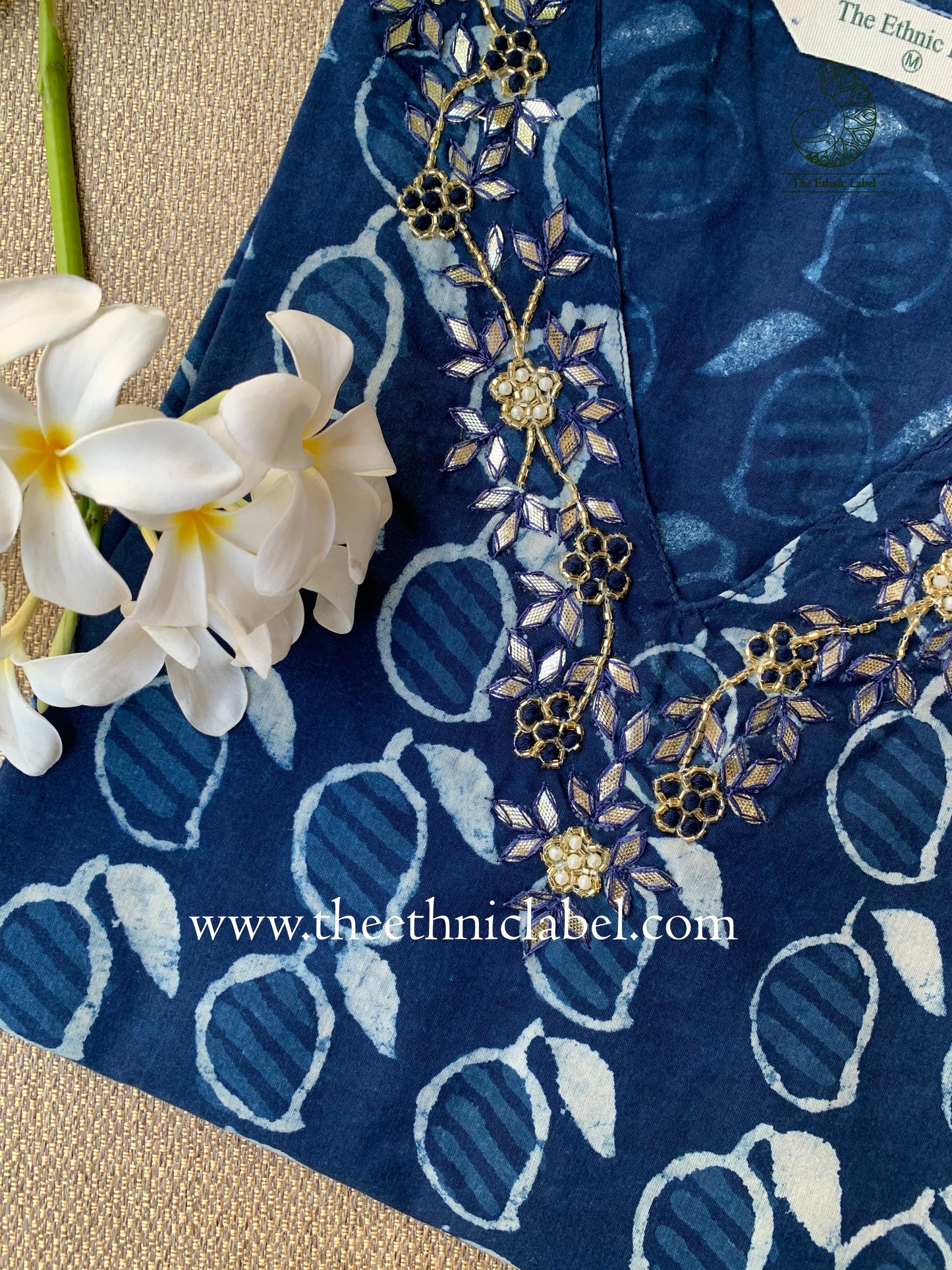 "Ambi" Hand Embroidered Block Printed Cotton kurta