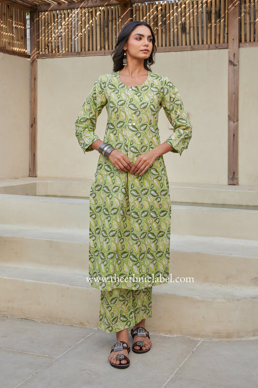 "Pavana" Block Printed Buttoned Cotton kurta