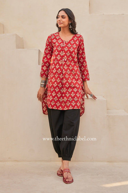 "Prana" Block Printed Asymmetric Cotton kurta