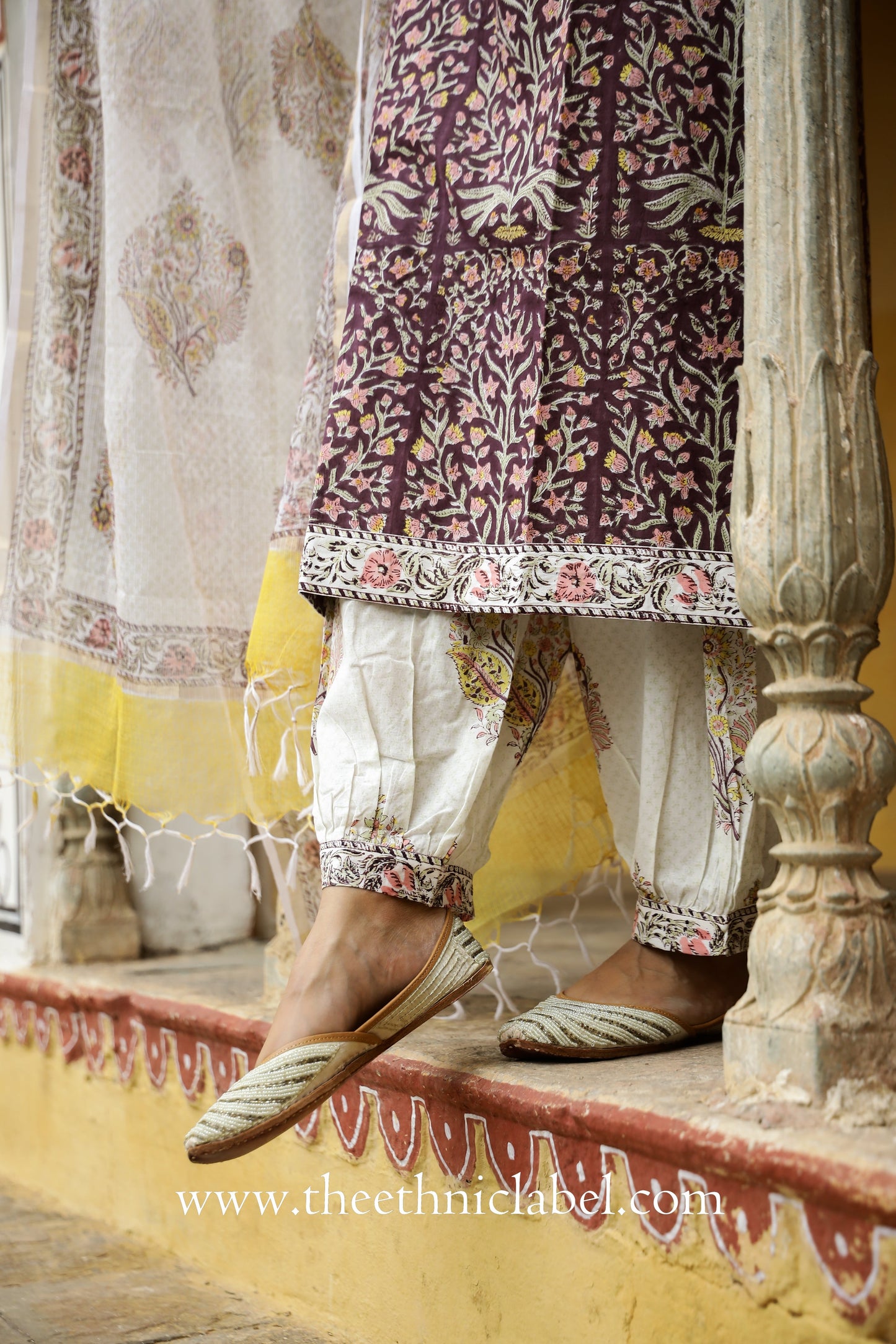 "Gul" Cotton Kurta Set with Afghan Pants and Kota Dupatta- 3pc