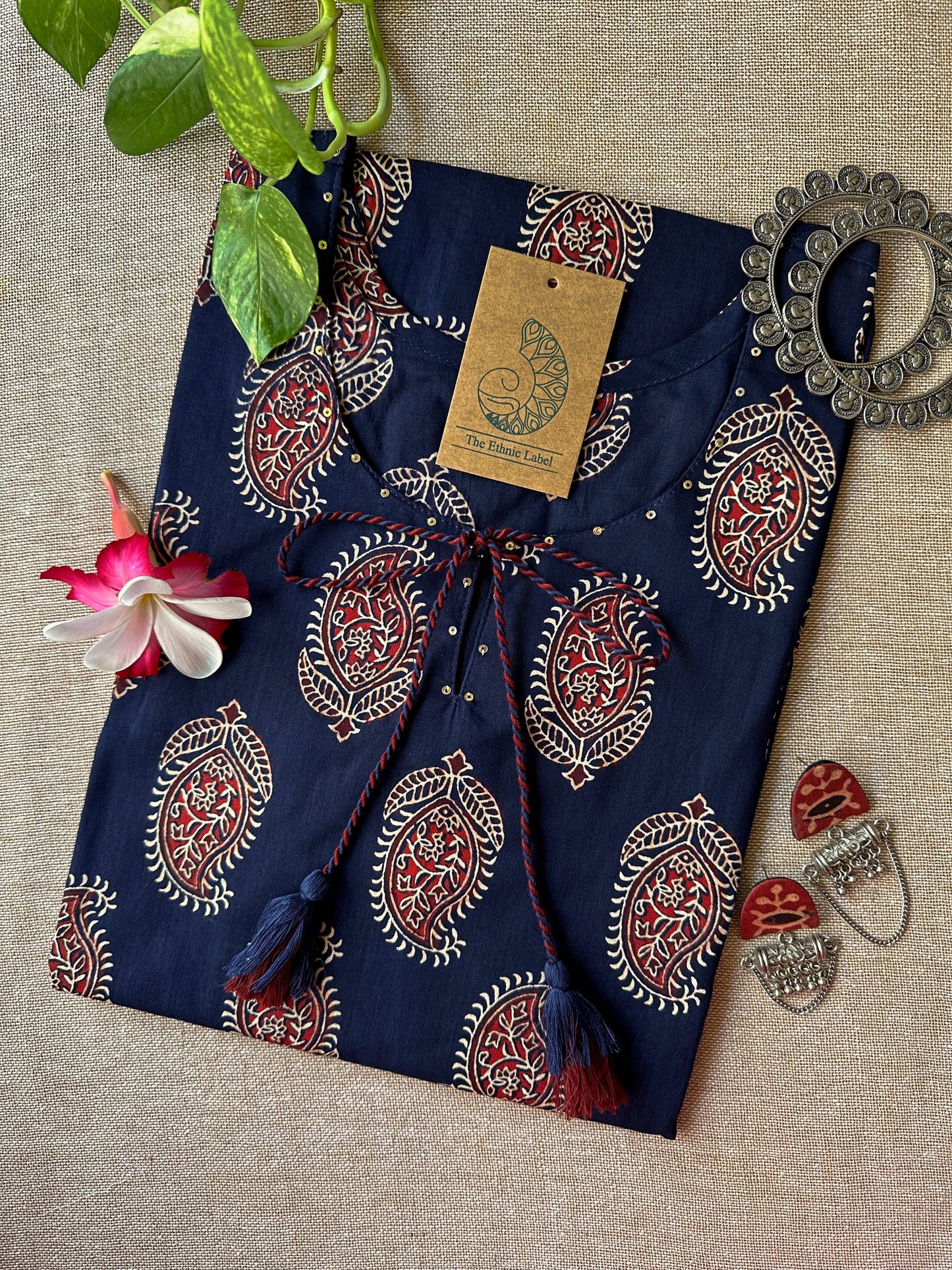 "Paakhi" Deep Blue Paisley Hand Block Printed Cotton kurta- S