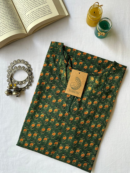 "Veera" ajrakh Hand block printed Cotton kurta-L