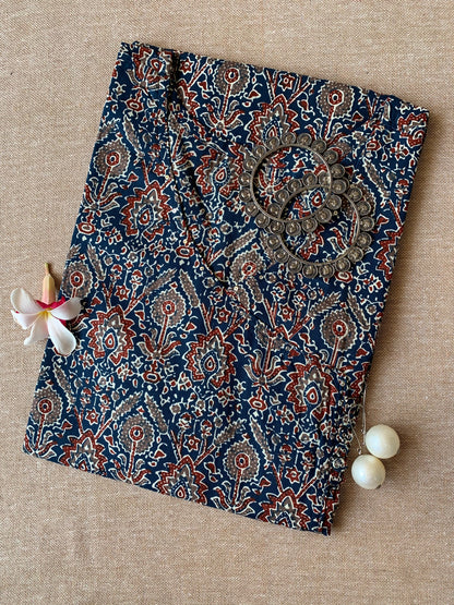 "Aabroo" Indigo ajrakh hand block printed cotton Kurta- XL
