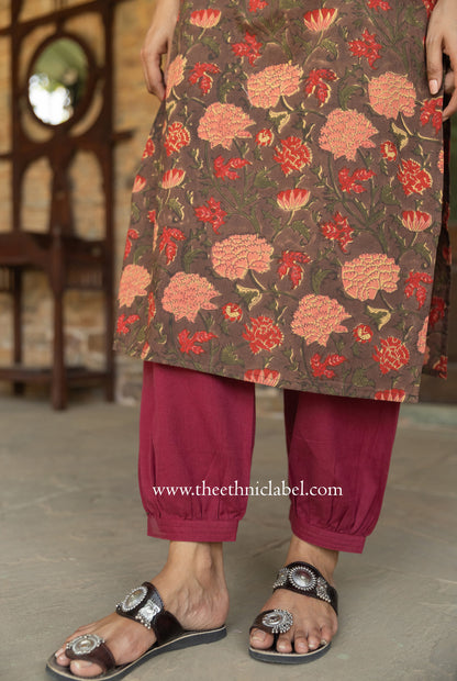 "Damini" Hand Block Printed Kantha Cotton kurta